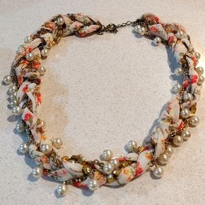 Braided Gem and Pearl Necklace
